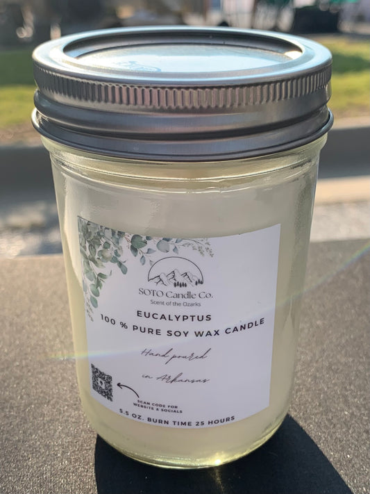 Eucalyptus – Mason Jar Candle (5.5 oz) | Refreshing, Coastal | Clean Soy, Pet-Safe, Hand-Poured