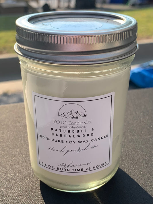 Patchouli & Sandalwood – Mason Jar Candle (5.5 oz) | Earthy, Spiced | Clean Soy, Pet-Safe, Hand-Poured