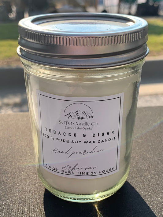 Tobacco & Cigar – Mason Jar Candle (5.5 oz) | Rich, Smoky | Clean Soy, Pet-Safe, Hand-Poured