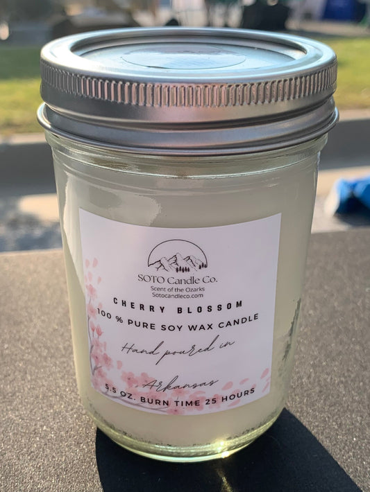 Cherry Blossom – Mason Jar Candle (5.5 oz) | Soft, Floral, Delicate | Clean Soy, Pet-Safe, Hand-Poured
