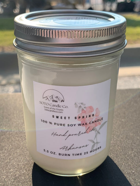 Sweet Spring – Mason Jar Candle (5.5 oz) | Fruity, Floral, Fresh Start | Clean Soy, Pet-Safe, Hand-Poured