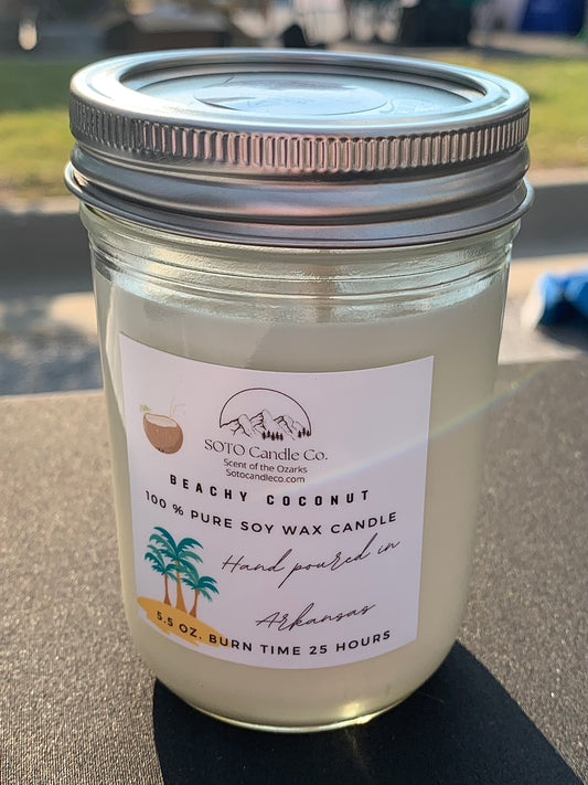Beachy Coconut – Mason Jar Candle (5.5 oz) | Creamy, Tropical, Vacation Vibes | Clean Soy, Pet-Safe, Hand-Poured