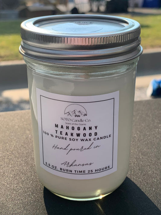 Mahogany Teakwood – Mason Jar Candle (5.5 oz) | Clean, Masculine, Classic | Clean Soy, Pet-Safe, Hand-Poured