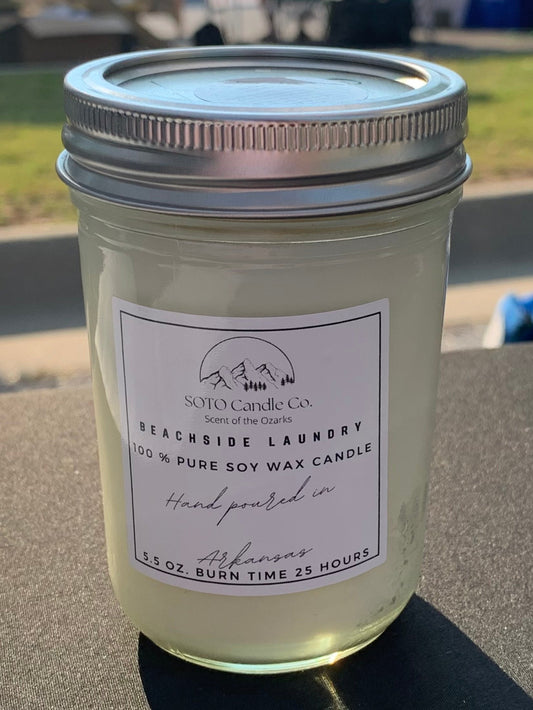 Beachside Laundry – Mason Jar Candle (5.5 oz) | Fresh, Coastal, Clean Linen | Clean Soy, Pet-Safe, Hand-Poured