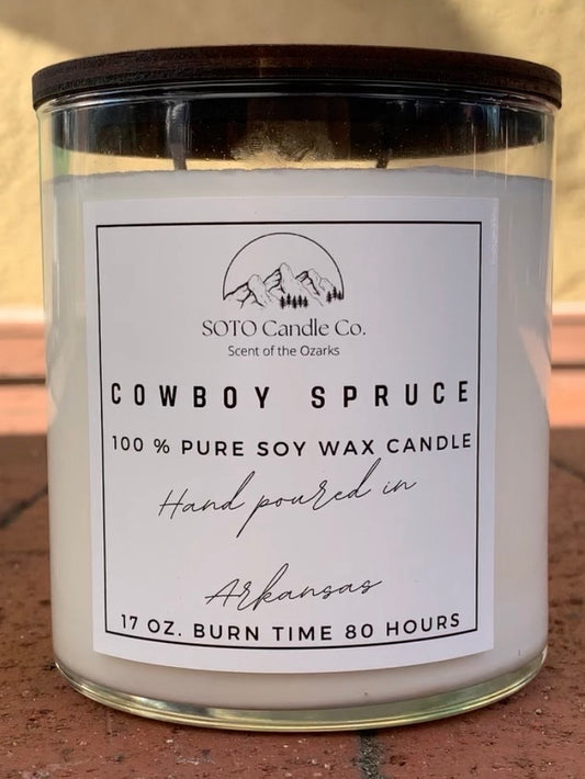 Cowboy Spruce – Tumbler Candle (17 oz) | 2 Wick | Woody, Fresh, Leather | Clean Soy, Pet-Safe, Hand-Poured