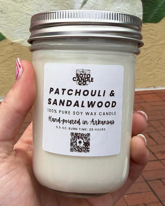 Patchouli & Sandalwood – Mason Jar Candle (5.5 oz)