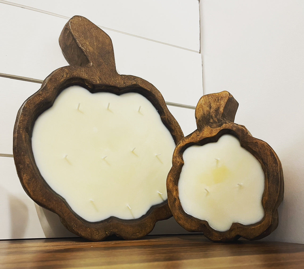 Large Wooden Pumpkin Candle Bowl