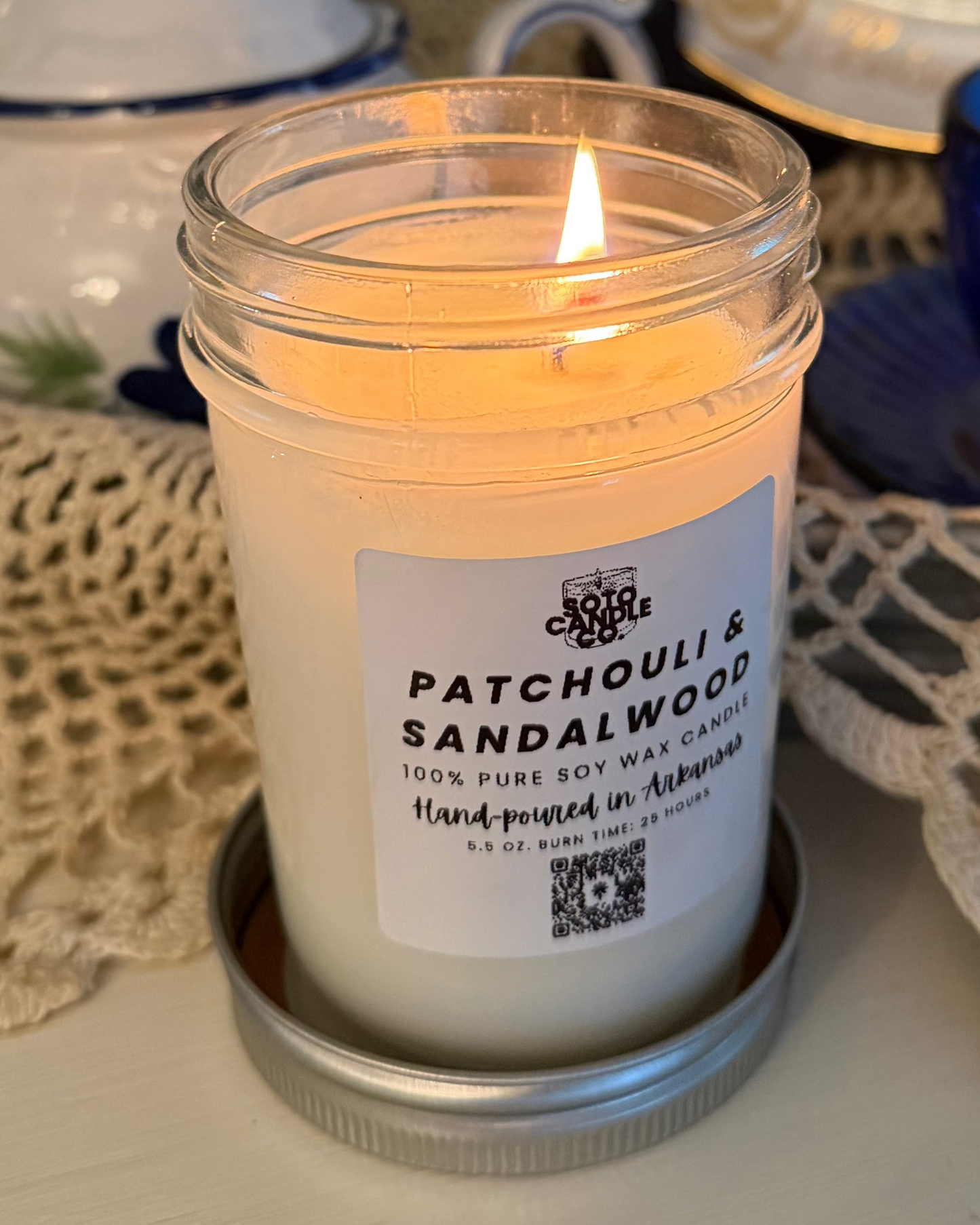 Patchouli & Sandalwood – Mason Jar Candle (5.5 oz)