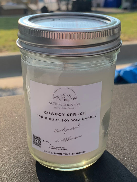 Cowboy Spruce – Mason Jar Candle (5.5 oz) | Rugged, Woodsy, Clean | Clean Soy, Pet-Safe, Hand-Poured