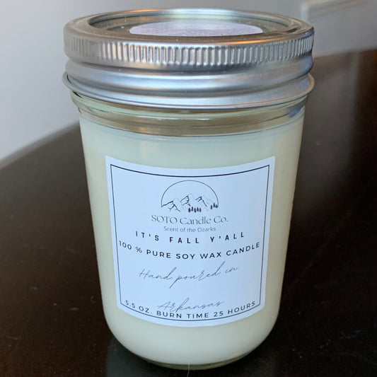 It’s Fall Y’all – Mason Jar Candle (5.5 oz) | 1 Wick | Fruity, Warm, Cozy | Clean Soy, Pet-Safe, Hand-Poured