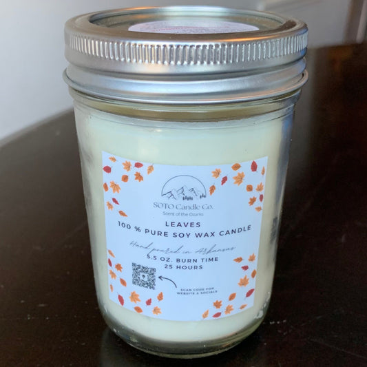 Leaves – Mason Jar Candle (5.5 oz) | 1 Wick | Fruity, Spiced, Cozy | Clean Soy, Pet-Safe, Hand-Poured