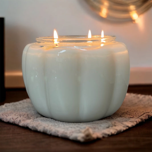 Harvest Gathering – Glass Pumpkin Candle (200+ hrs) | 3 Wick | Warm, Spiced, Fruity | Clean Soy, Pet-Safe, Hand-Poured